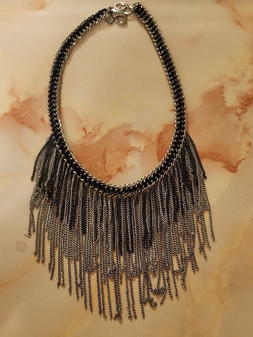 Banana Republic Silver and Black Fringe Chain Necklace